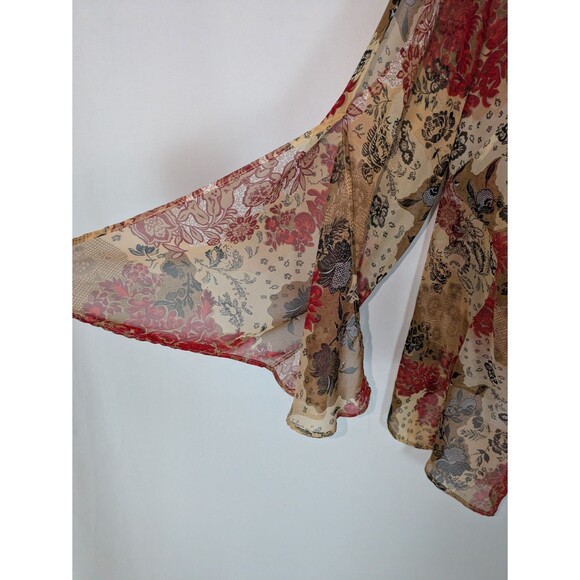 Zoey & Beth Blouse 3X Women's Floral Paisley Y2K Bell Sleeve Cold Shoulder Sheer - Picture 4 of 6